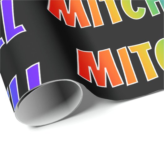 Rainbow Voornaam "MITCHELL"; vun en kleurrijk Cadeaupapier (Rol Hoek)