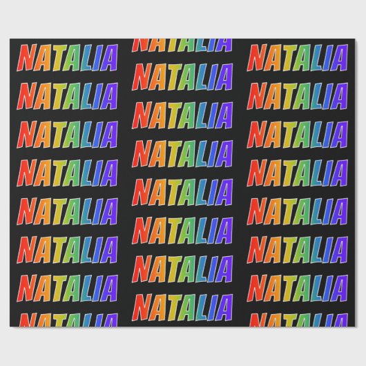 Rainbow Voornaam "NATALIA"; vun en kleurrijk Cadeaupapier (Vlak)