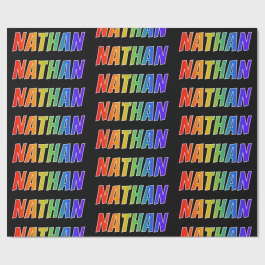 Rainbow Voornaam "NATHAN"; vun & kleurrijk Cadeaupapier (Vlak)