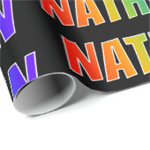 Rainbow Voornaam "NATHAN"; vun & kleurrijk Cadeaupapier (Rol Hoek)