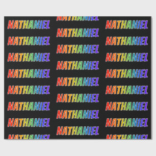 Rainbow Voornaam "NATHANIEL"; vun en kleurrijk Cadeaupapier