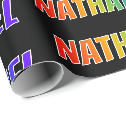 Rainbow Voornaam "NATHANIEL"; vun en kleurrijk Cadeaupapier (Rol Hoek)