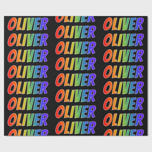 Rainbow Voornaam "OLIVER"; vun en kleurrijk Cadeaupapier (Vlak)