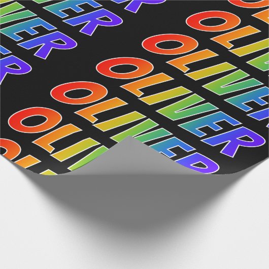 Rainbow Voornaam "OLIVER"; vun en kleurrijk Cadeaupapier (Hoek)