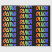 Rainbow Voornaam "OLIVIA"; vun en kleurrijk Cadeaupapier (Vlak)