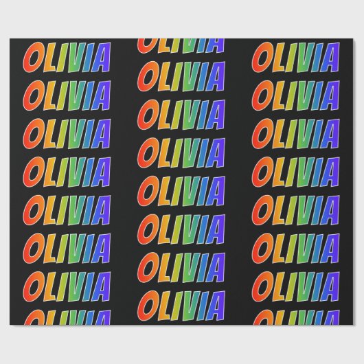 Rainbow Voornaam "OLIVIA"; vun en kleurrijk Cadeaupapier (Vlak)