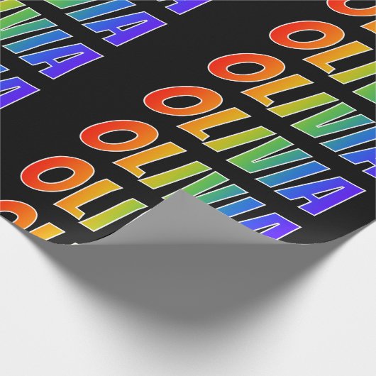 Rainbow Voornaam "OLIVIA"; vun en kleurrijk Cadeaupapier (Hoek)