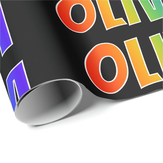 Rainbow Voornaam "OLIVIA"; vun en kleurrijk Cadeaupapier (Rol Hoek)