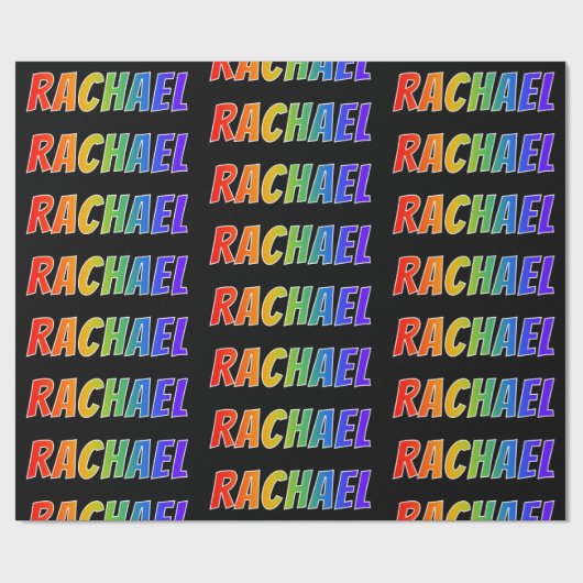 Rainbow Voornaam "RACHAEL"; vun en kleurrijk Cadeaupapier (Vlak)