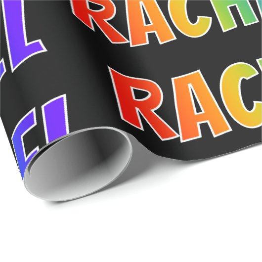 Rainbow Voornaam "RACHAEL"; vun en kleurrijk Cadeaupapier (Rol Hoek)