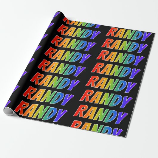 Rainbow Voornaam "RANDY"; vun en kleurrijk Cadeaupapier (Uitgerold)