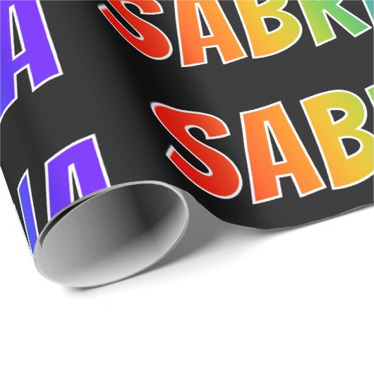 Rainbow Voornaam "SABRINA"; vun en kleurrijk Cadeaupapier (Rol Hoek)