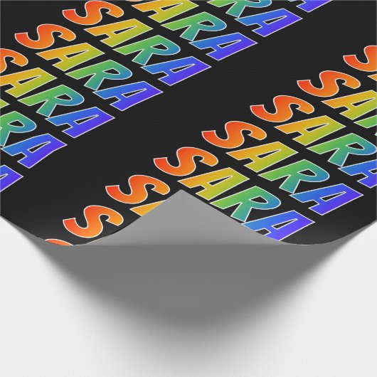 Rainbow Voornaam "SARA"; vun en kleurrijk Cadeaupapier (Hoek)
