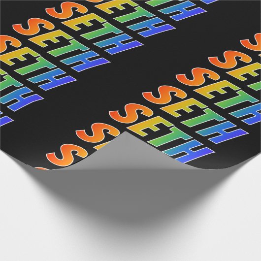 Rainbow Voornaam "SETH"; vun en kleurrijk Cadeaupapier (Hoek)