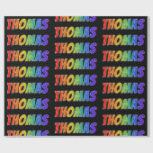Rainbow Voornaam "THOMAS"; vun en kleurrijk Cadeaupapier (Vlak)