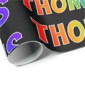 Rainbow Voornaam "THOMAS"; vun en kleurrijk Cadeaupapier (Rol Hoek)