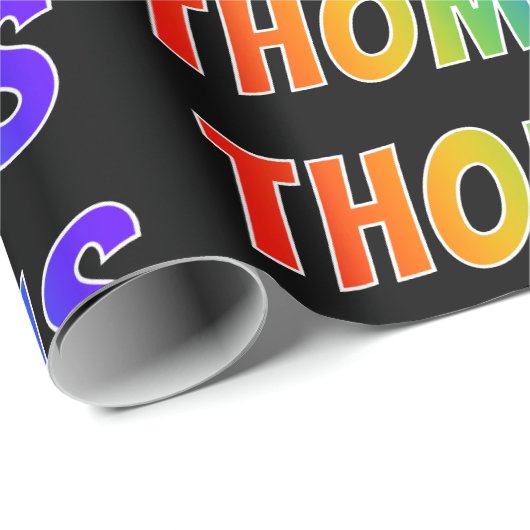 Rainbow Voornaam "THOMAS"; vun en kleurrijk Cadeaupapier (Rol Hoek)