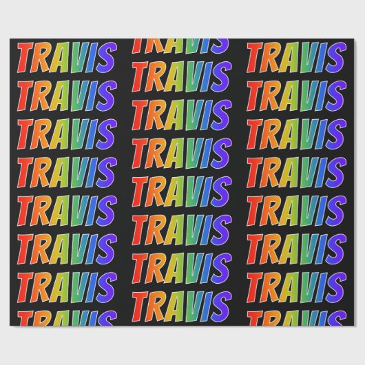 Rainbow Voornaam "TRAVIS"; vun en kleurrijk Cadeaupapier (Vlak)