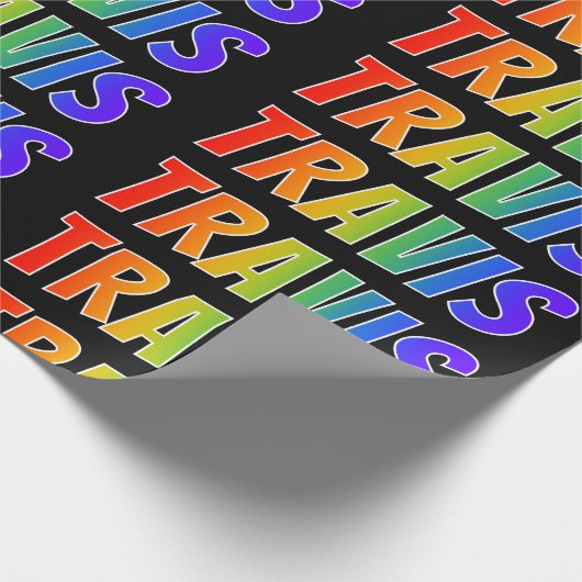 Rainbow Voornaam "TRAVIS"; vun en kleurrijk Cadeaupapier (Hoek)