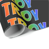 Rainbow Voornaam "TROY"; vun & kleurrijk Cadeaupapier (Rol Hoek)