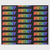 Rainbow Voornaam "WHITNEY"; vun en kleurrijk Cadeaupapier (Vlak)
