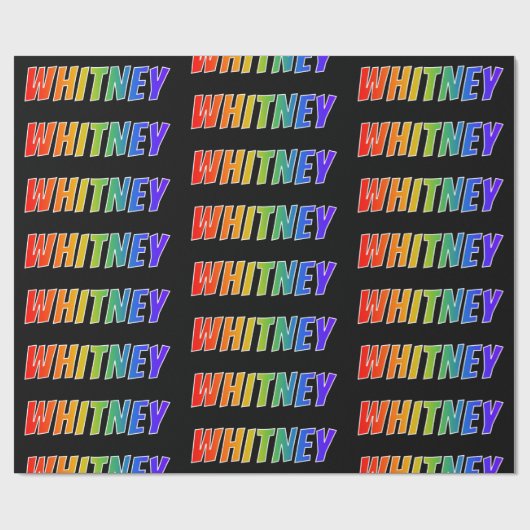 Rainbow Voornaam "WHITNEY"; vun en kleurrijk Cadeaupapier (Vlak)