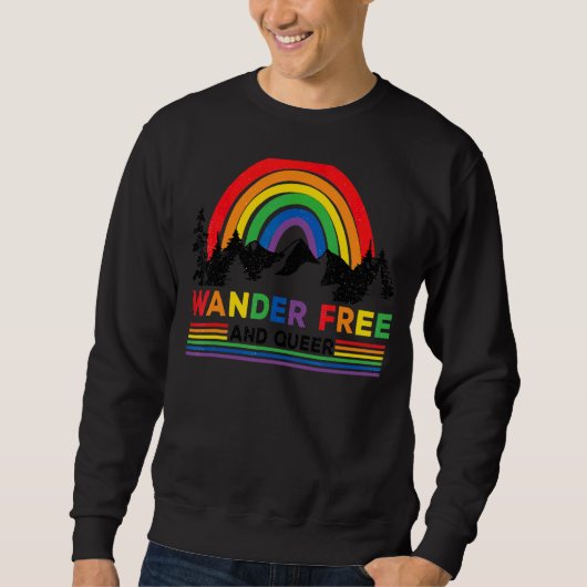 Rainbow Wander Free and Queer Happy Camper LGBT Ca Trui (Voorkant)