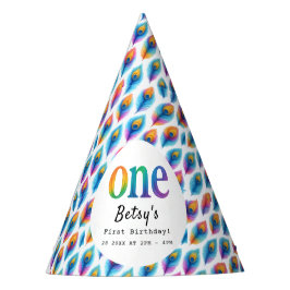 Rainbow Watercolor 1st Birthday | Colorful Baby Feesthoedjes