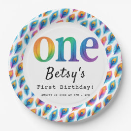 Rainbow Watercolor 1st Birthday | Colorful Baby Papieren Bordje