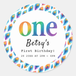 Rainbow Watercolor 1st Birthday | Colorful Baby Ronde Sticker