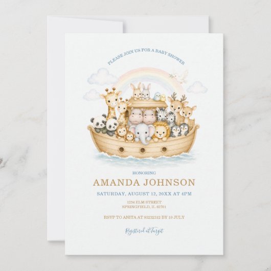 Rainbow Watercolor Animals Noah Ark Kaart (Voorkant)