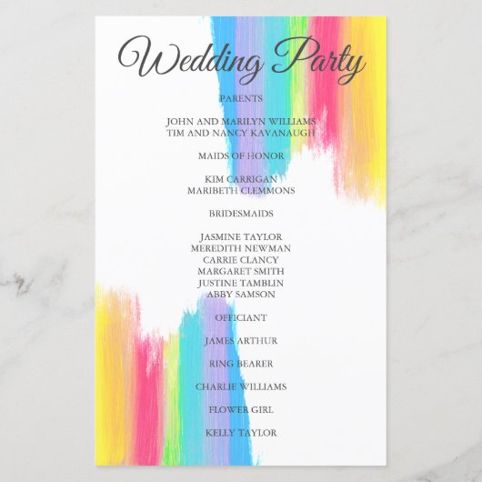 Rainbow Watercolor Elegant Summer Wedding Program (Achterkant)