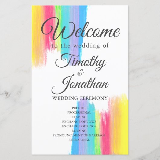 Rainbow Watercolor Elegant Summer Wedding Program (Voorkant)