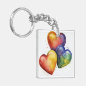 Rainbow Watercolor Hearts Digitale kunst Sleutelhanger (Voorkant Links)