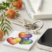 Rainbow Watercolor Hearts Digitale kunst Sleutelhanger (Voorkant Rechts)