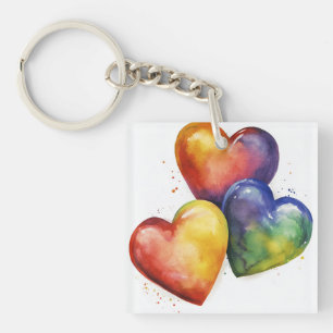 Rainbow Watercolor Hearts Digitale kunst Sleutelhanger