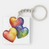 Rainbow Watercolor Hearts Digitale kunst Sleutelhanger (Achterkant)