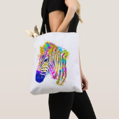 Rainbow Watercolor Paint Splatter Zebra Graphic Tote Bag (Dichtbij)