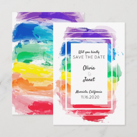Rainbow Watercolors Collectie Bewaar De Datum Kaart (Voorkant / Achterkant)