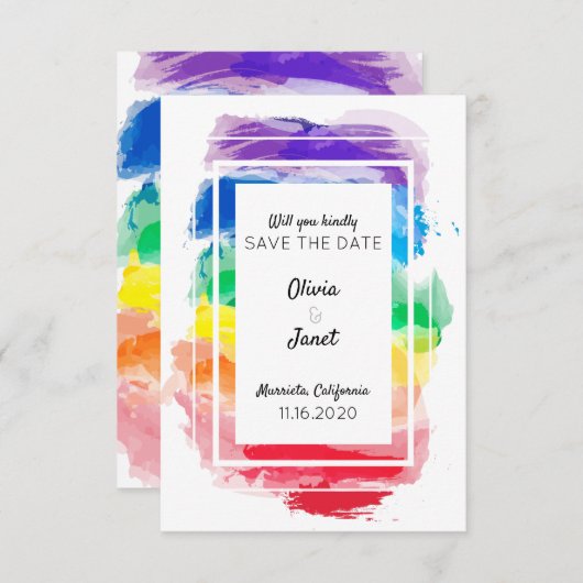 Rainbow Watercolors Collection Save The Date Kaart (Voorkant / Achterkant)