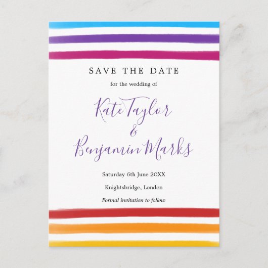 Rainbow Watercolours Save the Date Kaart (Voorkant)