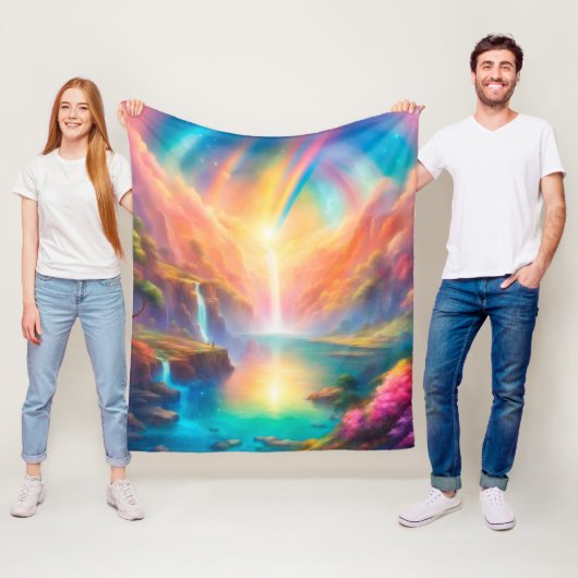 Rainbow waterfall landscape fleece deken (In situ)