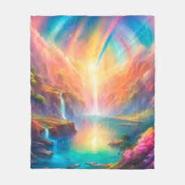 Rainbow waterfall landscape fleece deken