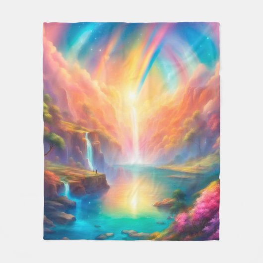 Rainbow waterfall landscape fleece deken (Voorkant)