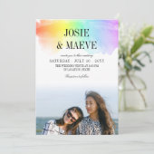 Rainbow Waterverf 2 in 1 Foto Weddenschap Kaart (Staand voorkant)