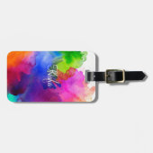 Rainbow Waterverf Abstracte naam Monogram Bagagelabel (Voorkant horizontaal)