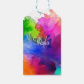 Rainbow Waterverf Abstracte naam Monogram Cadeaulabel (Voorkant)