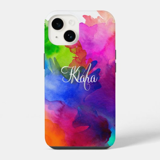 Rainbow Waterverf Abstracte naam Monogram iPhone Hoesje (Achterkant)