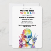 Rainbow Waterverf Alien Verjaardagsfeestje Uitnodi Kaart (Voorkant)