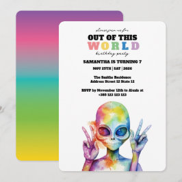 Rainbow Waterverf Alien Verjaardagsfeestje Uitnodi Kaart